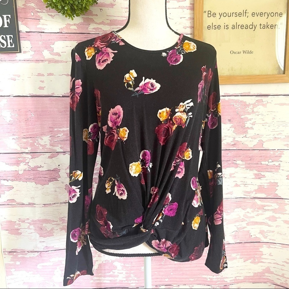 THAKOON Long Sleeve Floral Wrap Blouse Medium